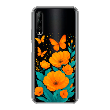 Силиконовый противоударный чехол на Huawei Y9s с принтом цветы бабочки Силиконовый противоударный чехол на Huawei Y9s с принтом цветы бабочки