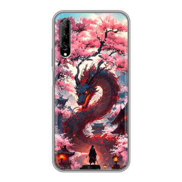 Силиконовый противоударный чехол на Huawei Y9s с принтом Дракон Японский Силиконовый противоударный чехол на Huawei Y9s с принтом Дракон Японский
