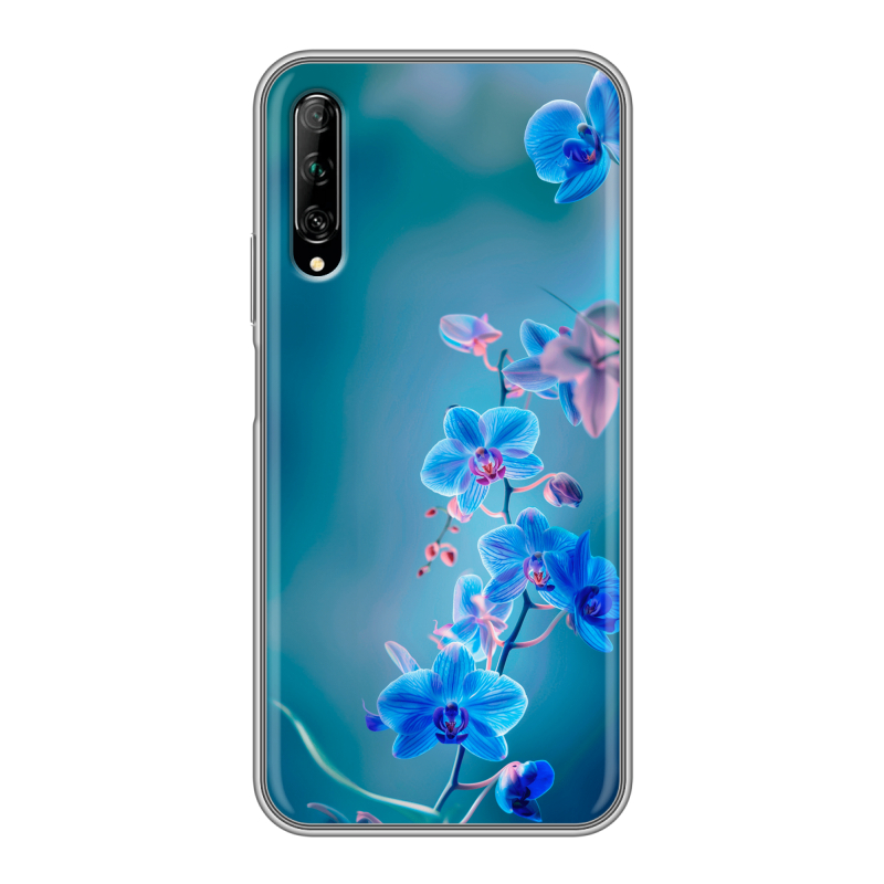 Силиконовый противоударный чехол на Huawei Y9s с принтом Голубые цветы Силиконовый противоударный чехол на Huawei Y9s с принтом Голубые цветы