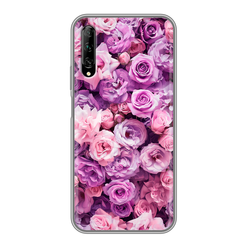 Силиконовый противоударный чехол на Huawei Y9s с принтом лавандовые розы Силиконовый противоударный чехол на Huawei Y9s с принтом лавандовые розы