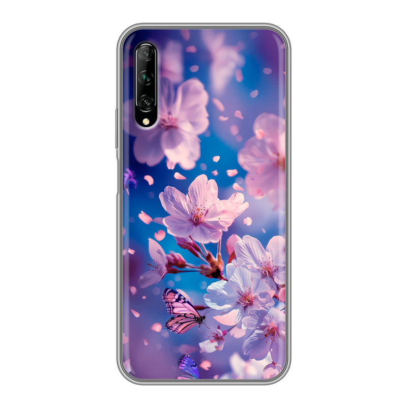 Силиконовый противоударный чехол на Huawei Y9s с принтом цветы бабочки Силиконовый противоударный чехол на Huawei Y9s с принтом цветы бабочки