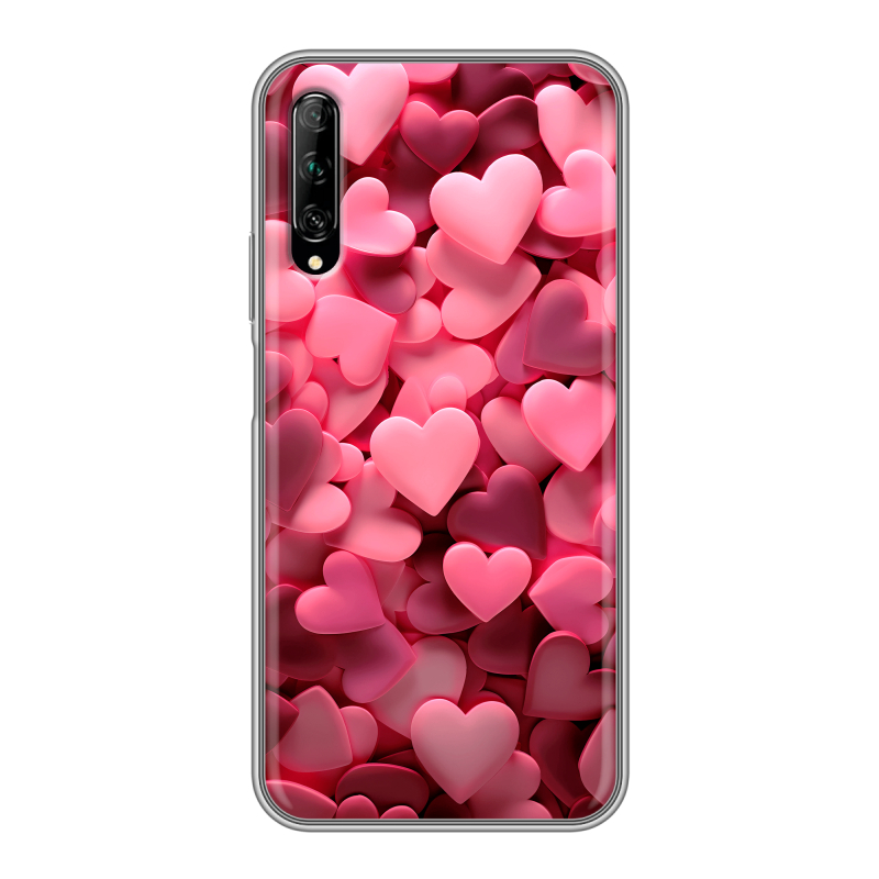 Силиконовый противоударный чехол на Huawei Y9s с принтом розовые сердечки Силиконовый противоударный чехол на Huawei Y9s с принтом розовые сердечки