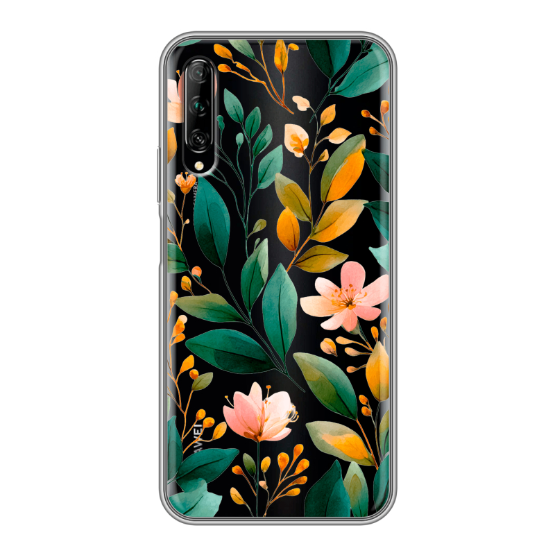 Силиконовый противоударный чехол на Huawei Y9s с принтом Цветы паттерн Силиконовый противоударный чехол на Huawei Y9s с принтом Цветы паттерн