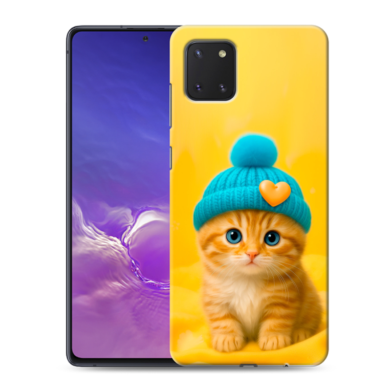 Пластиковый чехол на Samsung Galaxy Note 10 Lite с принтом Котенок в шапке Пластиковый чехол на Samsung Galaxy Note 10 Lite с принтом Котенок в шапке