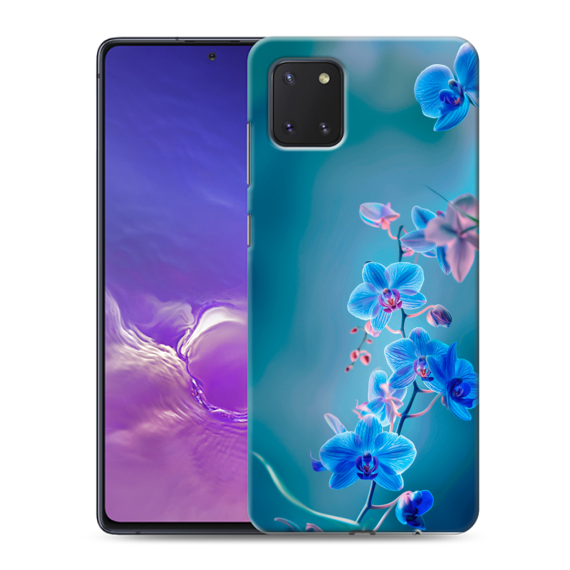 Пластиковый чехол на Samsung Galaxy Note 10 Lite с принтом Голубые цветы Пластиковый чехол на Samsung Galaxy Note 10 Lite с принтом Голубые цветы