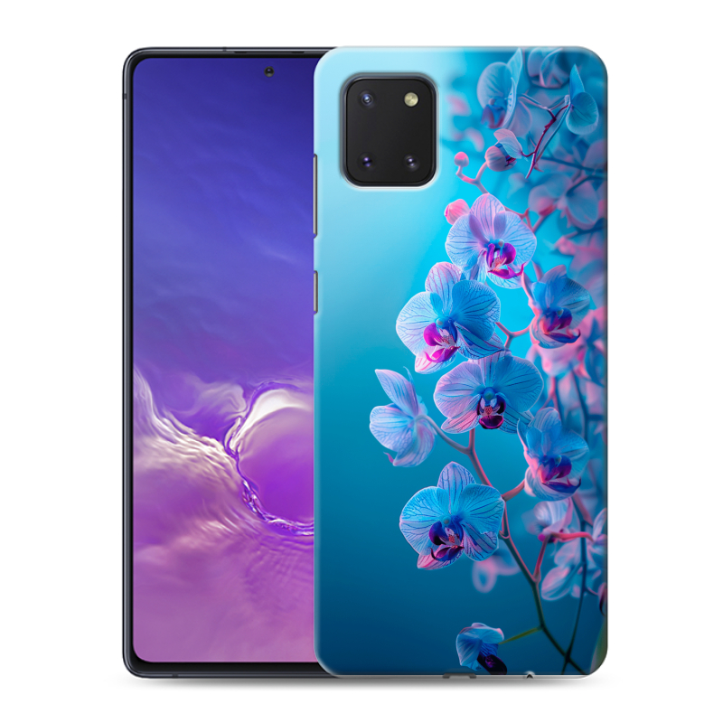 Силиконовый противоударный чехол на Samsung Galaxy Note 10 Lite с принтом голубые орхидеи Силиконовый противоударный чехол на Samsung Galaxy Note 10 Lite с принтом голубые орхидеи
