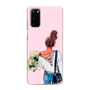 Силиконовый чехол на Samsung Galaxy S20 с принтом Девушка и букет Силиконовый чехол на Samsung Galaxy S20 с принтом Девушка и букет