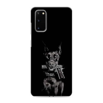 Силиконовый чехол на Samsung Galaxy S20 с принтом Доберман и пистолет Силиконовый чехол на Samsung Galaxy S20 с принтом Доберман и пистолет