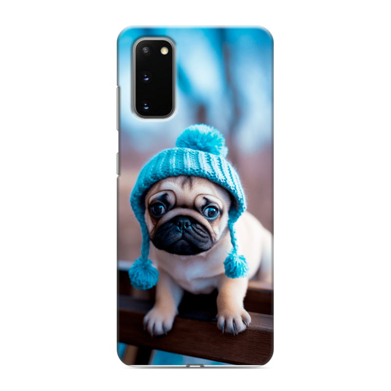 Силиконовый противоударный чехол на Samsung Galaxy S20 с принтом Мопс в шапке Силиконовый противоударный чехол на Samsung Galaxy S20 с принтом Мопс в шапке