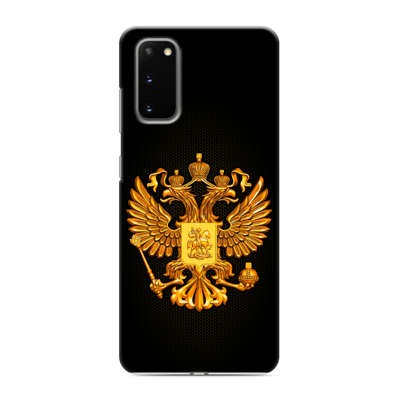 Силиконовый противоударный чехол на Samsung Galaxy S20 с принтом Герб России желтый Силиконовый противоударный чехол на Samsung Galaxy S20 с принтом Герб России желтый