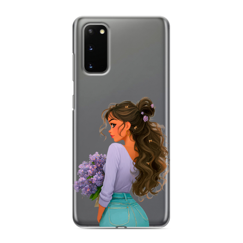 Силиконовый противоударный чехол на Samsung Galaxy S20 с принтом девушка цветы Силиконовый противоударный чехол на Samsung Galaxy S20 с принтом девушка цветы