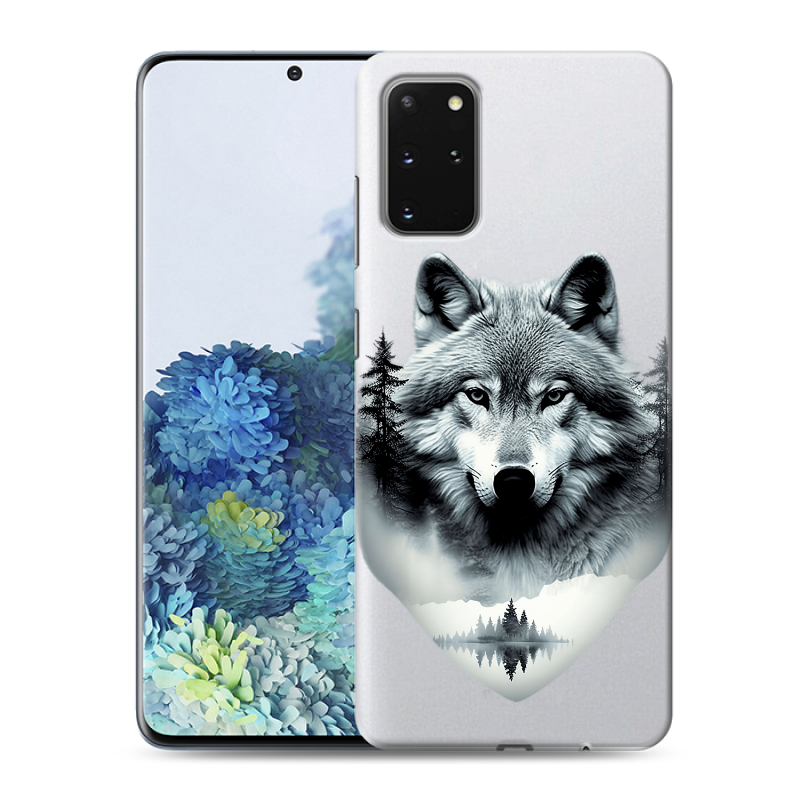 Силиконовый противоударный чехол на Samsung Galaxy S20 Plus с принтом Волк в лесу Силиконовый противоударный чехол на Samsung Galaxy S20 Plus с принтом Волк в лесу