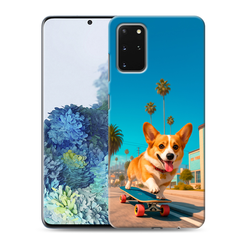 Силиконовый чехол на Samsung Galaxy S20 Plus с принтом Корги на скейте Силиконовый чехол на Samsung Galaxy S20 Plus с принтом Корги на скейте