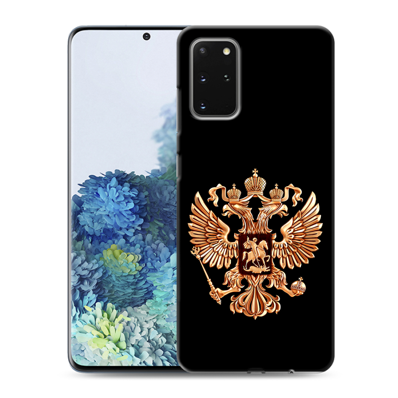 Силиконовый противоударный чехол на Samsung Galaxy S20 Plus с принтом Герб России золотой Силиконовый противоударный чехол на Samsung Galaxy S20 Plus с принтом Герб России золотой