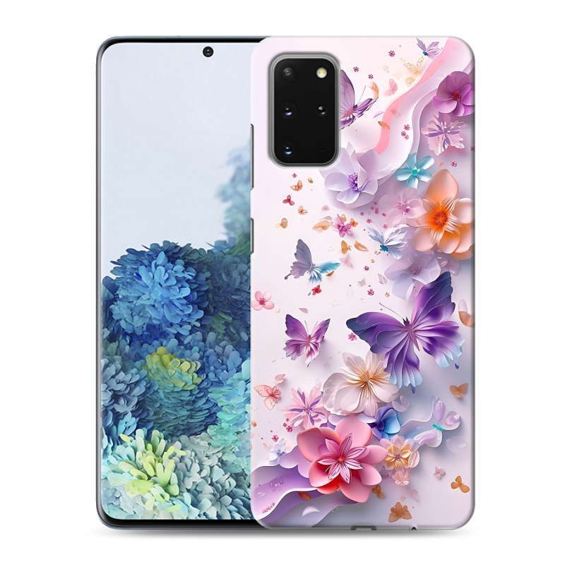 Силиконовый противоударный чехол на Samsung Galaxy S20 Plus с принтом цветы бабочки Силиконовый противоударный чехол на Samsung Galaxy S20 Plus с принтом цветы бабочки