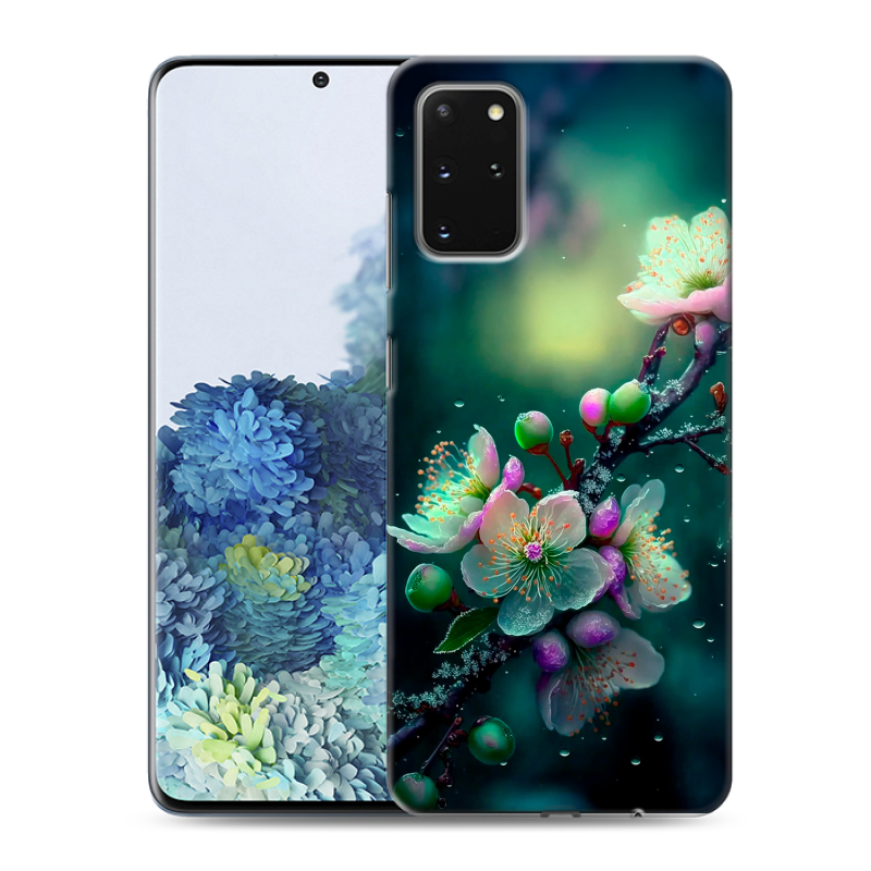 Силиконовый противоударный чехол на Samsung Galaxy S20 Plus с принтом Цветы и мрамор Силиконовый противоударный чехол на Samsung Galaxy S20 Plus с принтом Цветы и мрамор