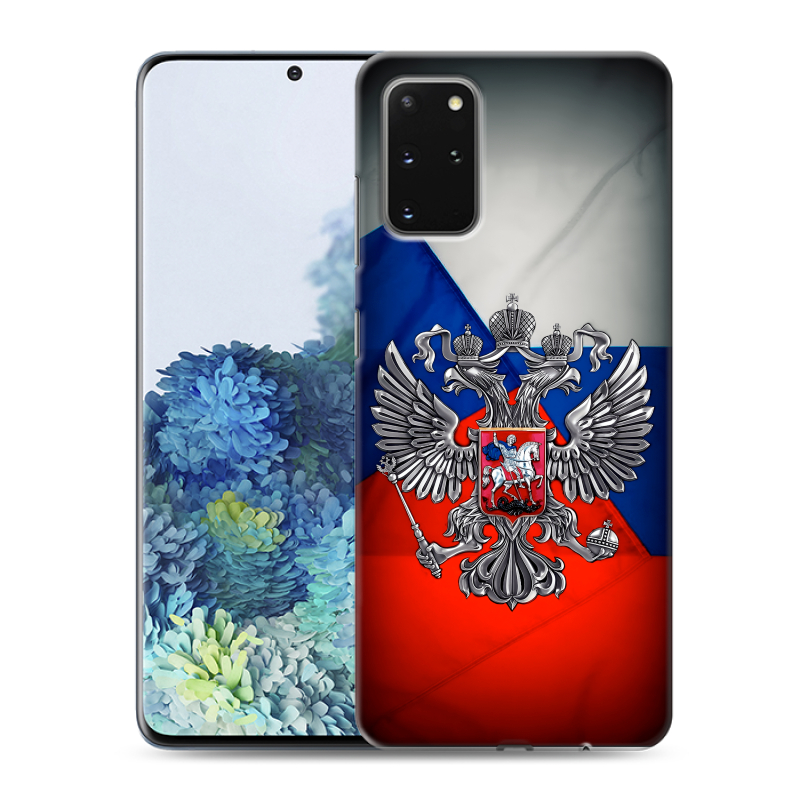 Силиконовый противоударный чехол на Samsung Galaxy S20 Plus с принтом Флаг России Силиконовый противоударный чехол на Samsung Galaxy S20 Plus с принтом Флаг России