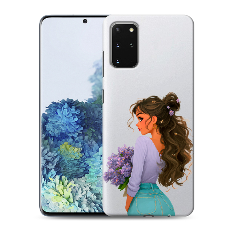 Силиконовый противоударный чехол на Samsung Galaxy S20 Plus с принтом девушка цветы Силиконовый противоударный чехол на Samsung Galaxy S20 Plus с принтом девушка цветы