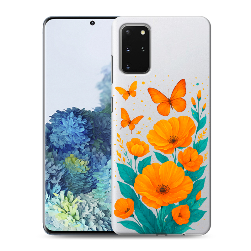 Силиконовый противоударный чехол на Samsung Galaxy S20 Plus с принтом цветы бабочки Силиконовый противоударный чехол на Samsung Galaxy S20 Plus с принтом цветы бабочки