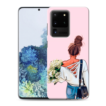 Силиконовый чехол на Samsung Galaxy S20 Ultra с принтом Девушка и букет Силиконовый чехол на Samsung Galaxy S20 Ultra с принтом Девушка и букет