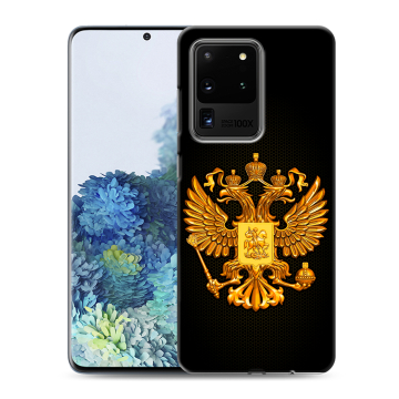 Силиконовый чехол на Samsung Galaxy S20 Ultra с принтом Герб России желтый Силиконовый чехол на Samsung Galaxy S20 Ultra с принтом Герб России желтый
