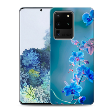 Силиконовый чехол на Samsung Galaxy S20 Ultra с принтом Голубые цветы Силиконовый чехол на Samsung Galaxy S20 Ultra с принтом Голубые цветы