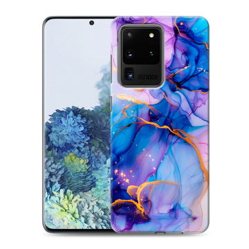 Силиконовый чехол на Samsung Galaxy S20 Ultra с принтом синий мрамор Силиконовый чехол на Samsung Galaxy S20 Ultra с принтом синий мрамор
