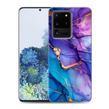Силиконовый чехол на Samsung Galaxy S20 Ultra с принтом синий мрамор Силиконовый чехол на Samsung Galaxy S20 Ultra с принтом синий мрамор
