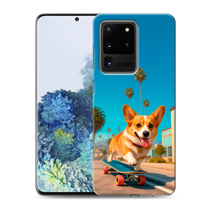 Силиконовый чехол на Samsung Galaxy S20 Ultra с принтом Корги на скейте Силиконовый чехол на Samsung Galaxy S20 Ultra с принтом Корги на скейте