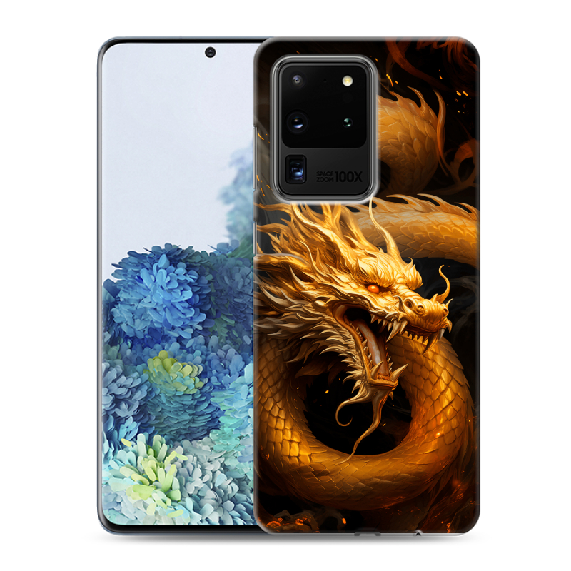 Пластиковый чехол на Samsung Galaxy S20 Ultra с принтом Золотой дракон Пластиковый чехол на Samsung Galaxy S20 Ultra с принтом Золотой дракон