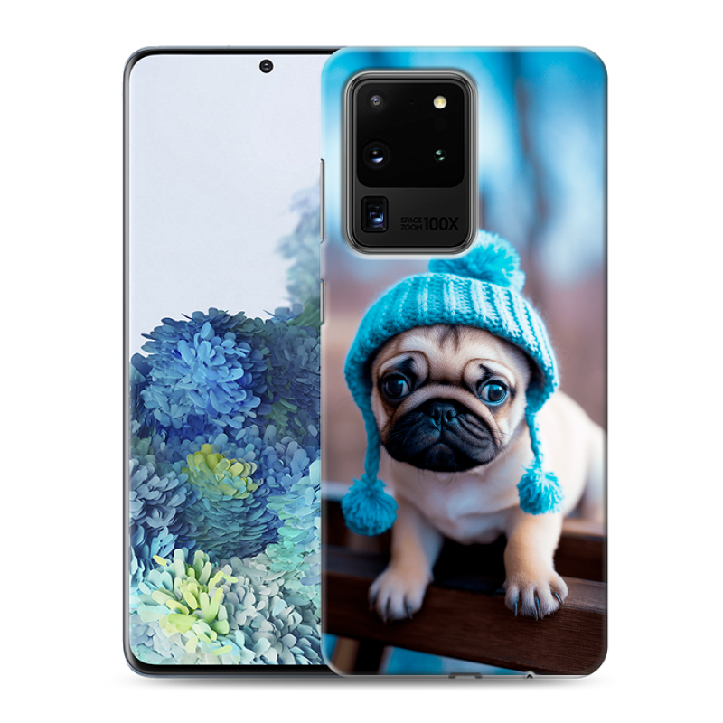 Пластиковый чехол на Samsung Galaxy S20 Ultra с принтом Мопс в шапке Пластиковый чехол на Samsung Galaxy S20 Ultra с принтом Мопс в шапке