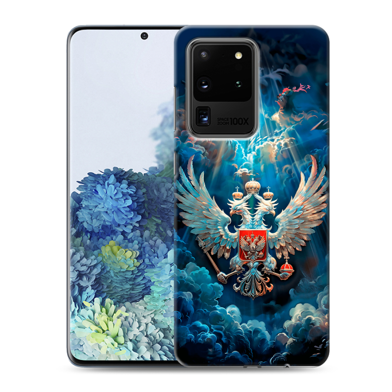 Пластиковый чехол на Samsung Galaxy S20 Ultra с принтом Герб флаг России Пластиковый чехол на Samsung Galaxy S20 Ultra с принтом Герб флаг России