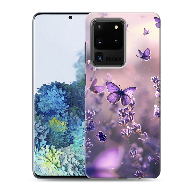 Силиконовый чехол на Samsung Galaxy S20 Ultra с принтом бабочки и лаванда Силиконовый чехол на Samsung Galaxy S20 Ultra с принтом бабочки и лаванда
