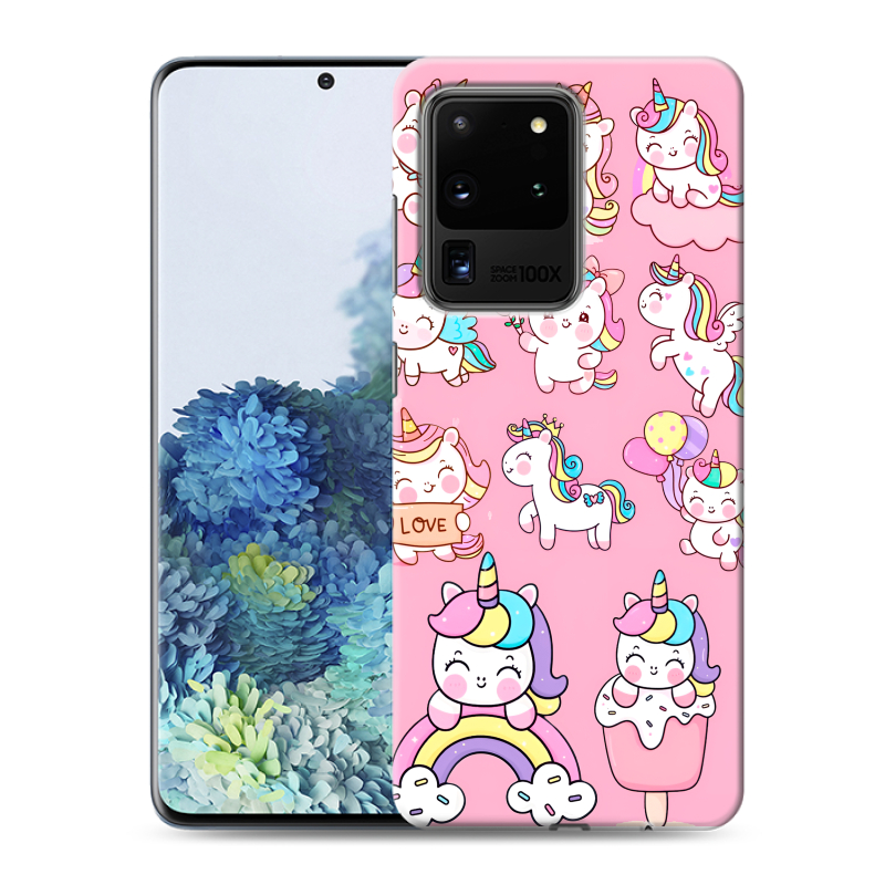 Пластиковый чехол на Samsung Galaxy S20 Ultra с принтом Единороги и радуга Пластиковый чехол на Samsung Galaxy S20 Ultra с принтом Единороги и радуга