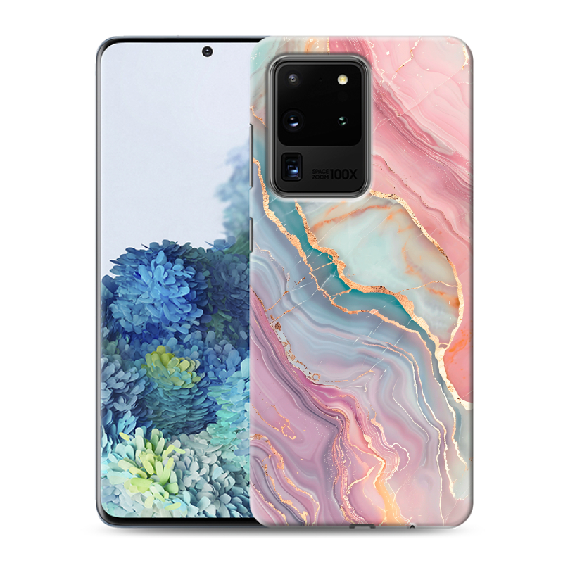 Силиконовый противоударный чехол на Samsung Galaxy S20 Ultra с принтом розовый мрамор Силиконовый противоударный чехол на Samsung Galaxy S20 Ultra с принтом розовый мрамор