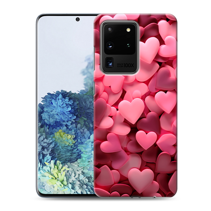 Силиконовый чехол на Samsung Galaxy S20 Ultra с принтом розовые сердечки Силиконовый чехол на Samsung Galaxy S20 Ultra с принтом розовые сердечки