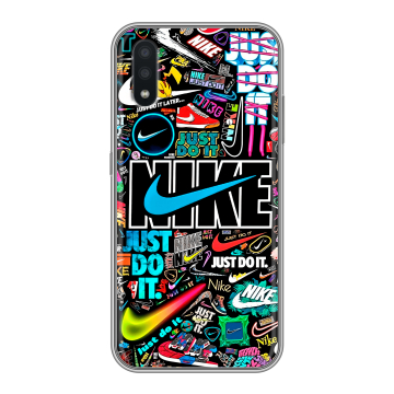Силиконовый чехол на Samsung Galaxy A01 с принтом найк nike черный