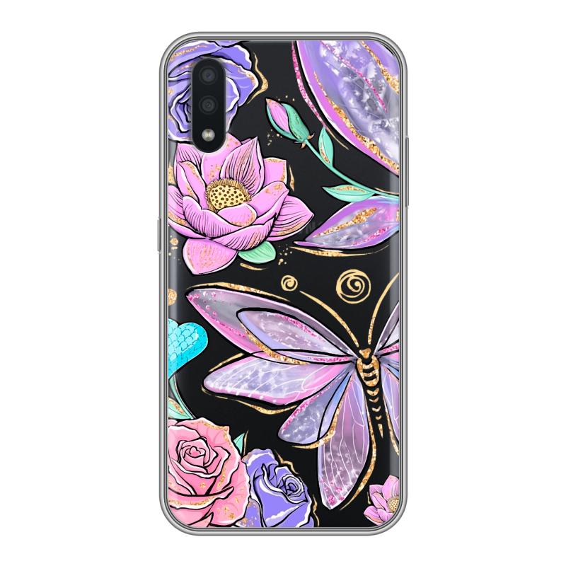 Силиконовый чехол на Samsung Galaxy A01 с принтом Бабочки и цветы Силиконовый чехол на Samsung Galaxy A01 с принтом Бабочки и цветы