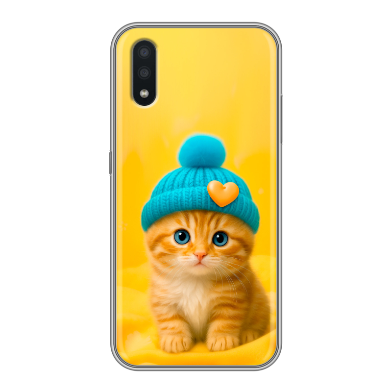 Силиконовый чехол на Samsung Galaxy A01 с принтом Котенок в шапке Силиконовый чехол на Samsung Galaxy A01 с принтом Котенок в шапке