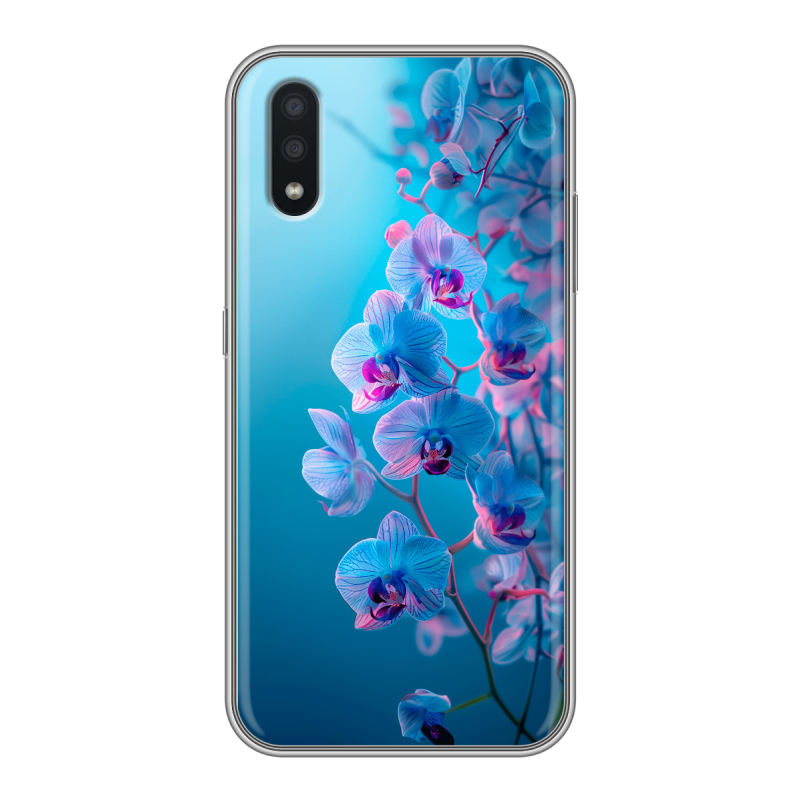 Силиконовый чехол на Samsung Galaxy A01 с принтом голубые орхидеи Силиконовый чехол на Samsung Galaxy A01 с принтом голубые орхидеи