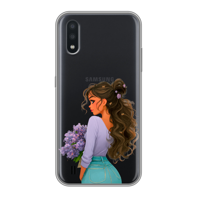 Силиконовый чехол на Samsung Galaxy A01 с принтом девушка цветы Силиконовый чехол на Samsung Galaxy A01 с принтом девушка цветы