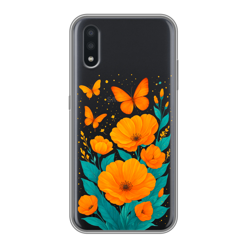 Силиконовый чехол на Samsung Galaxy A01 с принтом цветы бабочки Силиконовый чехол на Samsung Galaxy A01 с принтом цветы бабочки