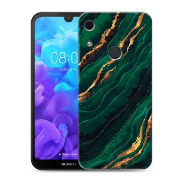 Силиконовый противоударный чехол на Huawei Y6s с принтом Мрамор зеленое золото Силиконовый противоударный чехол на Huawei Y6s с принтом Мрамор зеленое золото