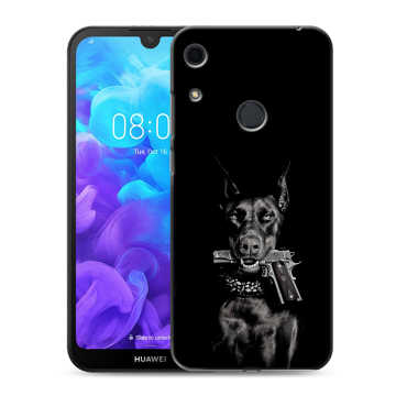 Силиконовый противоударный чехол на Huawei Y6s с принтом Доберман и пистолет Силиконовый противоударный чехол на Huawei Y6s с принтом Доберман и пистолет