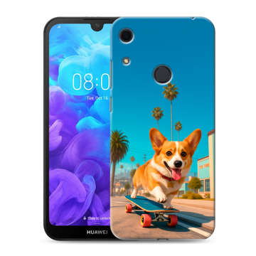 Силиконовый противоударный чехол на Huawei Y6s с принтом Корги на скейте Силиконовый противоударный чехол на Huawei Y6s с принтом Корги на скейте