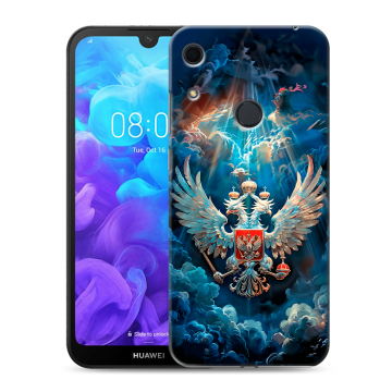Силиконовый противоударный чехол на Huawei Y6s с принтом Герб флаг России