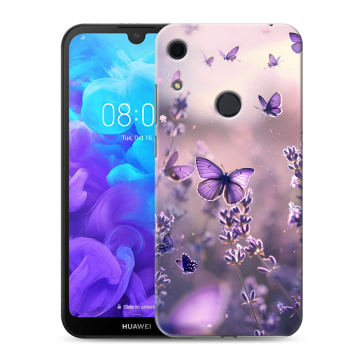 Силиконовый противоударный чехол на Huawei Y6s с принтом бабочки и лаванда Силиконовый противоударный чехол на Huawei Y6s с принтом бабочки и лаванда