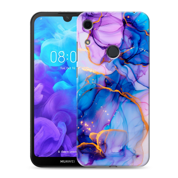 Силиконовый противоударный чехол на Huawei Y6s с принтом синий мрамор Силиконовый противоударный чехол на Huawei Y6s с принтом синий мрамор