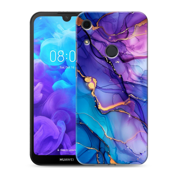 Силиконовый противоударный чехол на Huawei Y6s с принтом синий мрамор