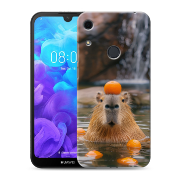 Силиконовый противоударный чехол на Huawei Y6s с принтом Капибара с апельсином